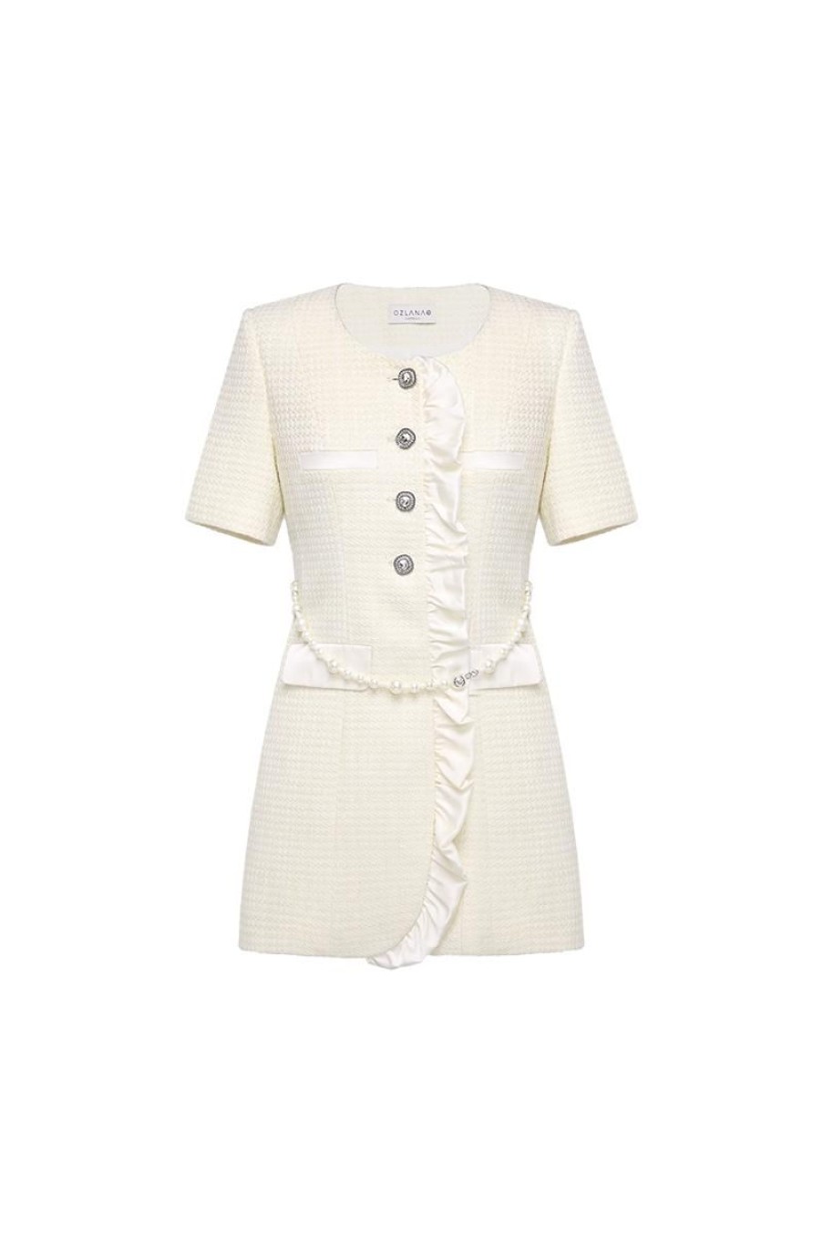 OZLANA Dresses & Sets | Wave Movement Pearl Tweed Dress(Ivory)