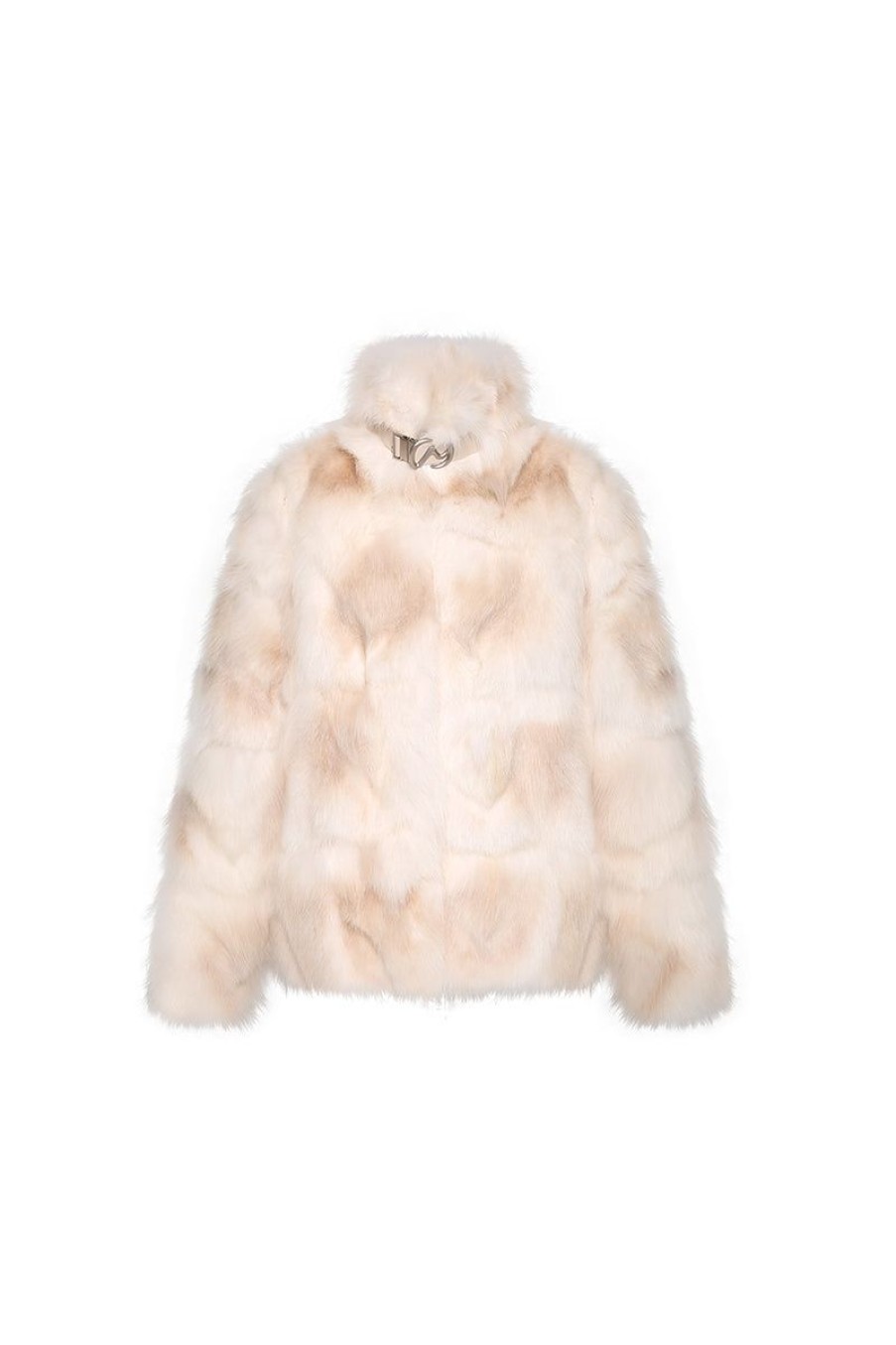 OZLANA Full Fur Jackets | Tie Dye Buckle Collar Fox Fur Jacket(Chestnut)