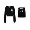 OZLANA Matching Sets | Bunny Stitched Lounge Skirt & Sweatshirt Set (Black)