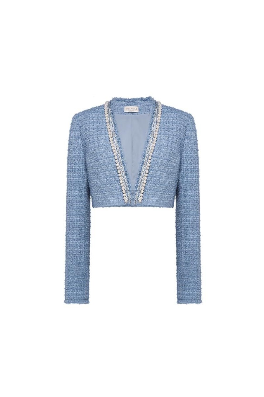 OZLANA Tops | Veil Of Water Pearl Trim Jacket(Blue)