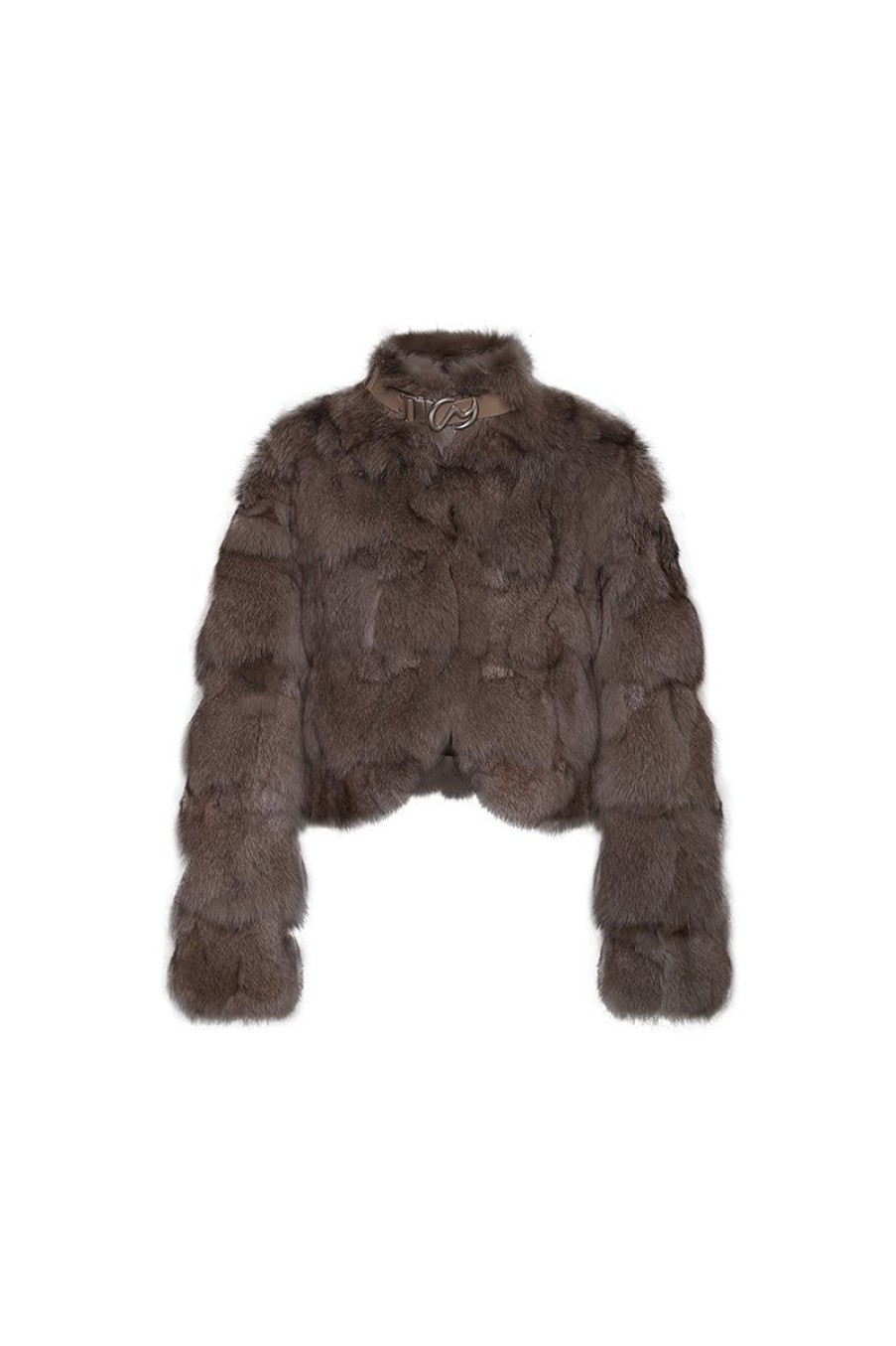 OZLANA Full Fur Jackets | Cloud Bubble Buckle Collar Fox Fur Jacket (Mocha)