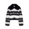 OZLANA Full Fur Jackets | Striped V Neck Crop Raccoon Fur Jacket(Black Stripe)