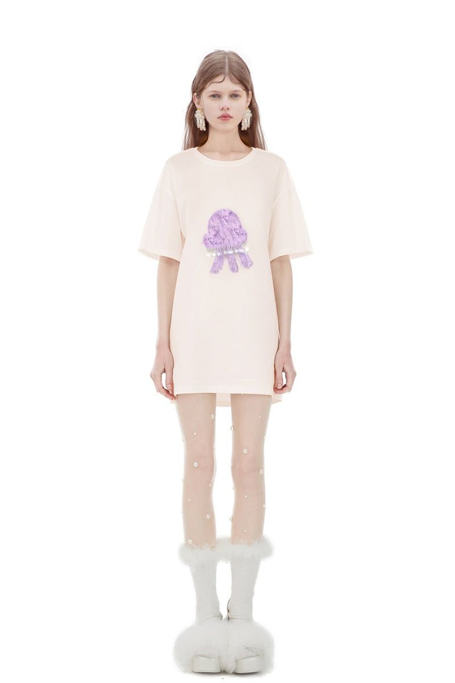 OZLANA Tee Shirts | Plush Cartoon Animal T-Shirt(Cream)