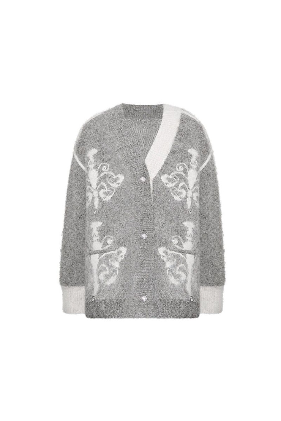 OZLANA Tops | Ozln Asymmetric Chandelier Knit Cardigan(Grey)