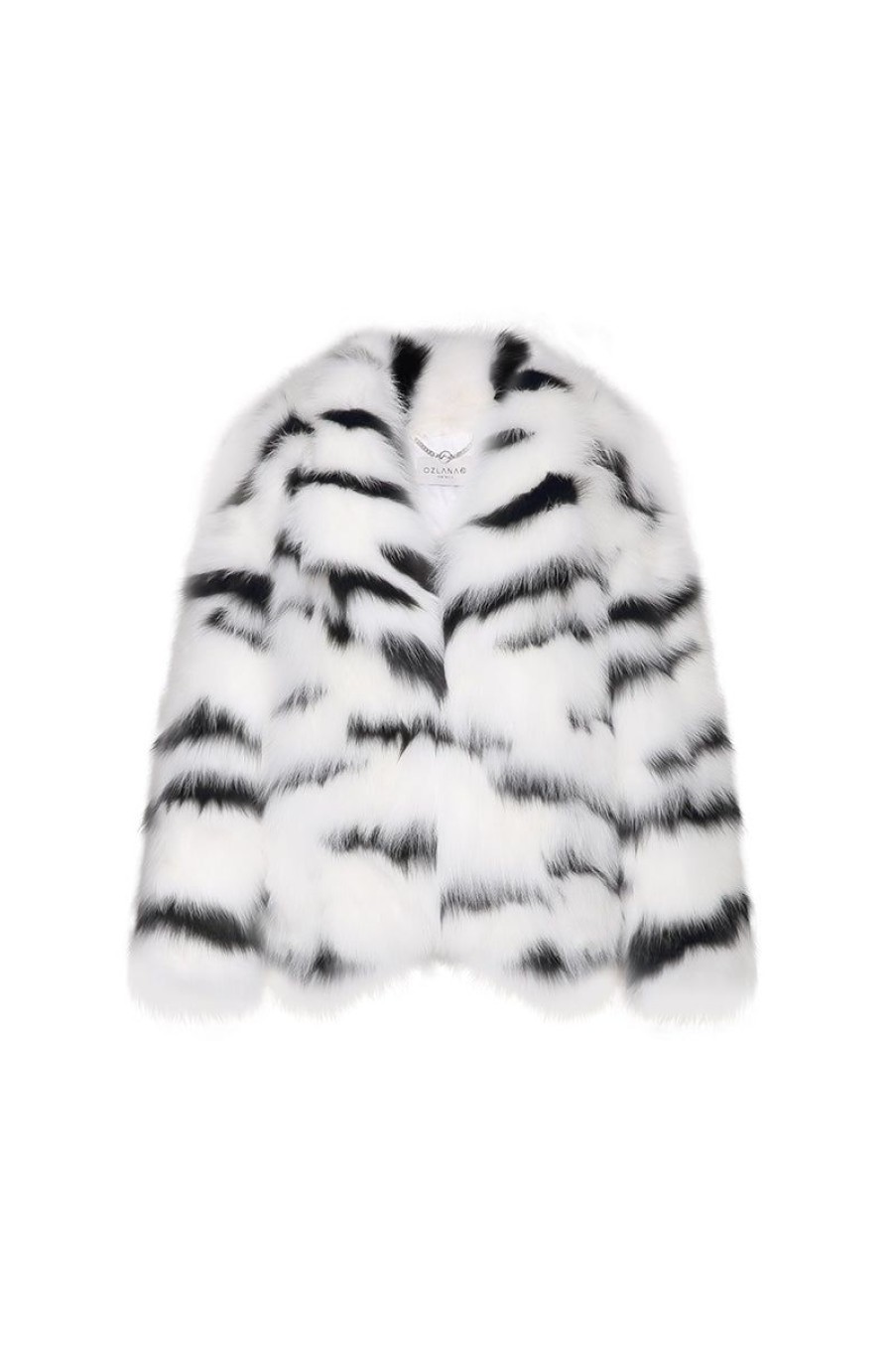 OZLANA Full Fur Jackets | Zebra Wide Lapel Racoon Fur Jacket(Black)