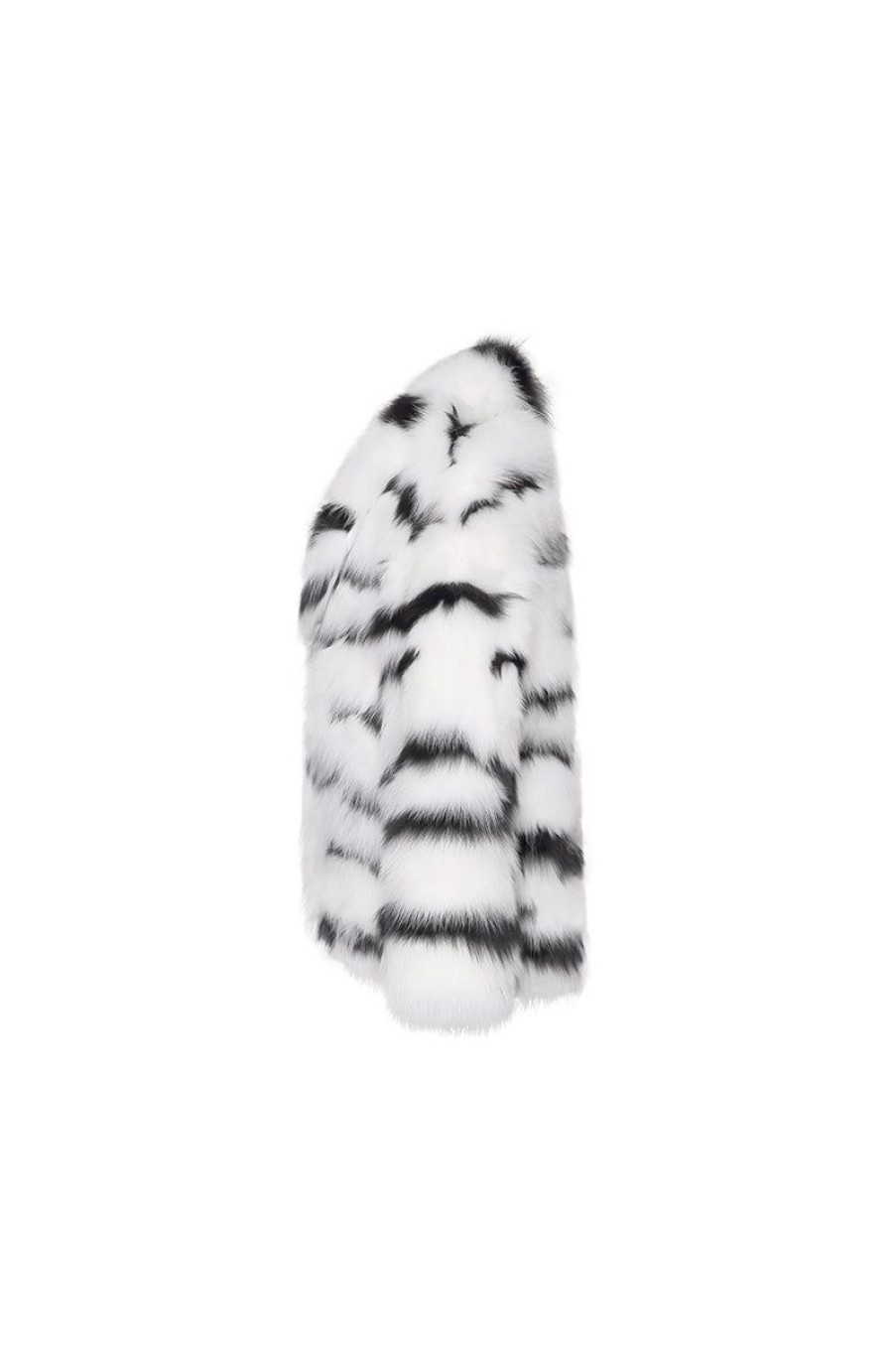 OZLANA Full Fur Jackets | Zebra Wide Lapel Racoon Fur Jacket(Black)