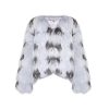 OZLANA Full Fur Jackets | Contrast V Neck Snow Fox Fur Jacket (Blue)