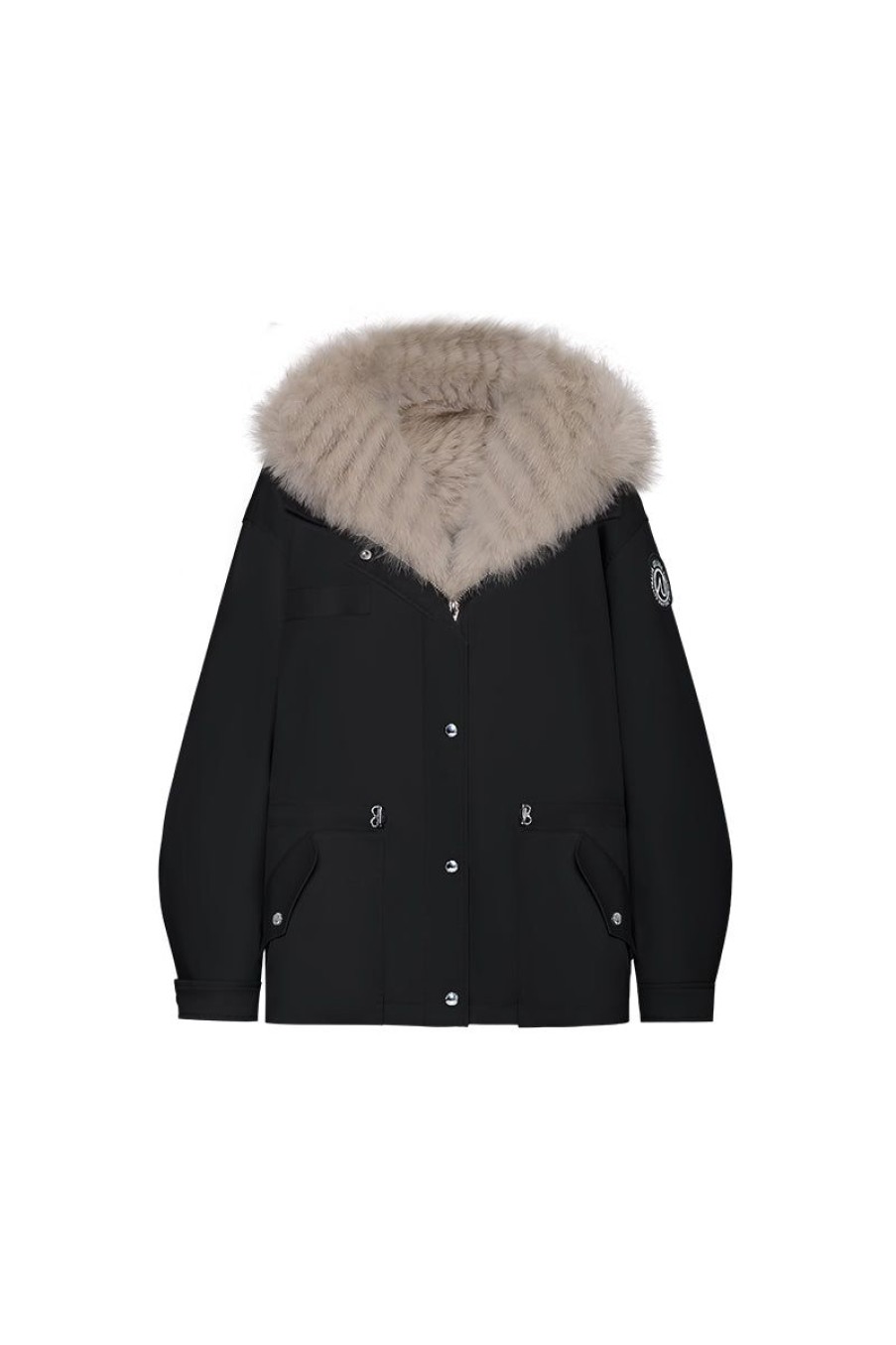 OZLANA Classic & Designer Parkas | Black Transform Parka +Mocha Hooded Fur Coat