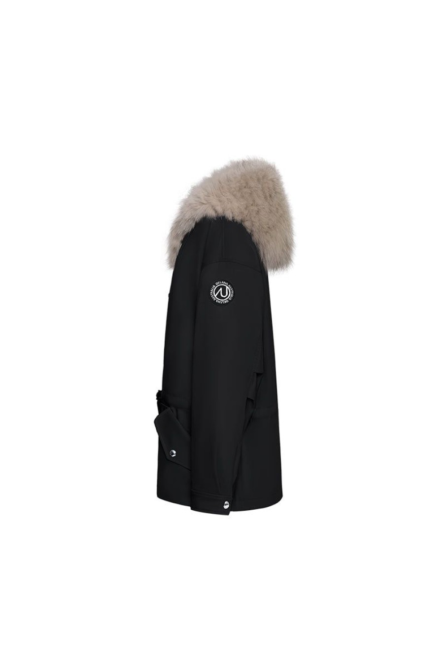 OZLANA Classic & Designer Parkas | Black Transform Parka +Mocha Hooded Fur Coat