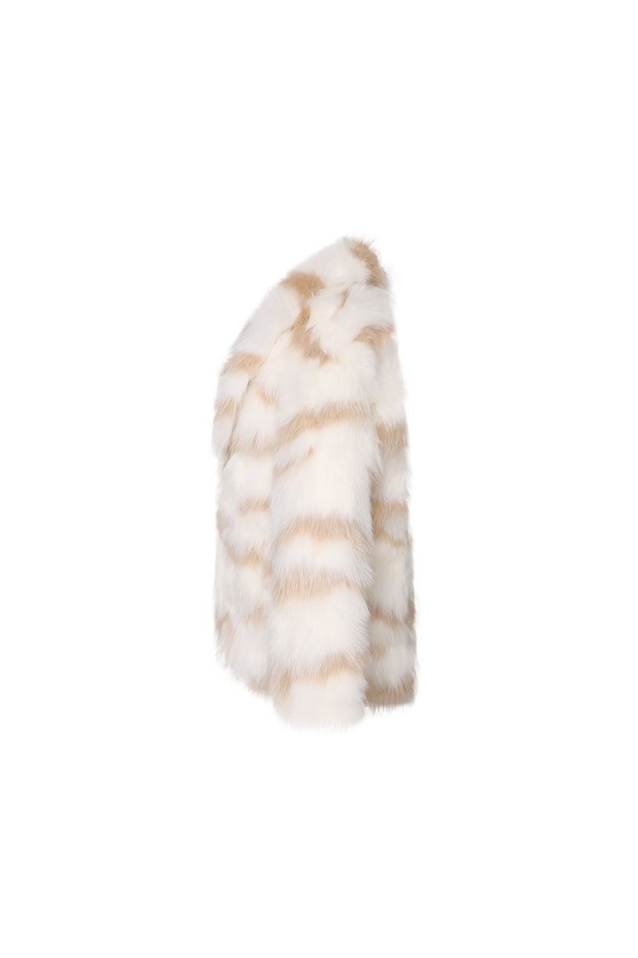 OZLANA Full Fur Jackets | Zebra Wide Lapel Racoon Fur Jacket(Cream)