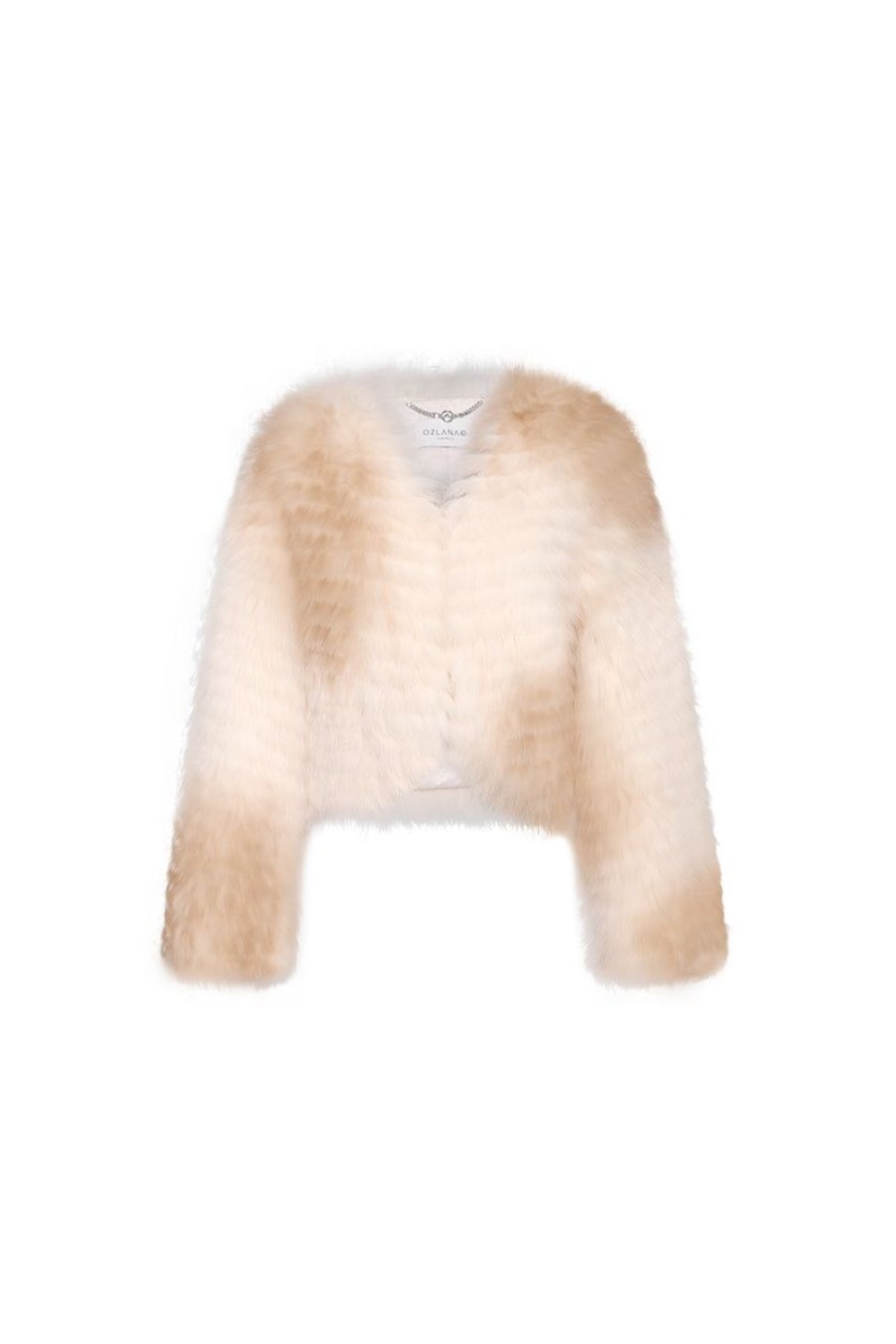 OZLANA Omniverse: Milan Runway Collection | Rose Sherbet Wide Lapel Crop Fox Fur Jacket(Chestnut)