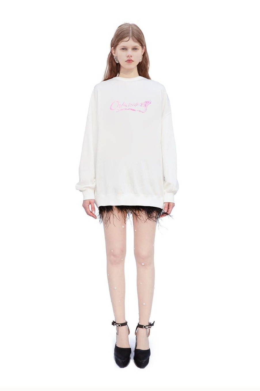 OZLANA Tops | Oceania Pearl Oversized Sweatshirt(White)