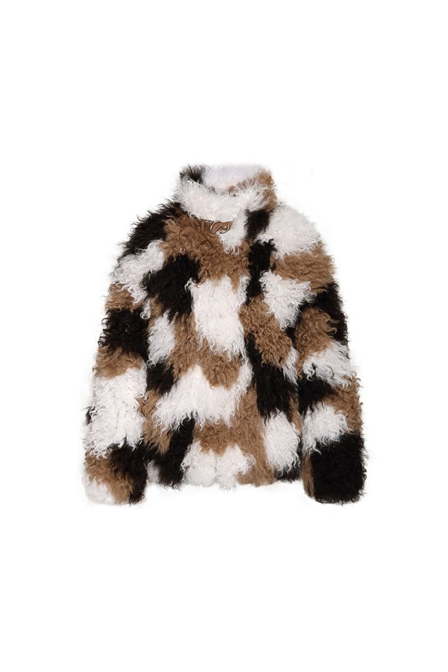 OZLANA Full Fur Jackets | Smudged Collared Shearling Wool Jacket (Caramel)